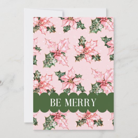 Be Merry Pink Snow Floral Kerstvakantie Kaart (Voorkant)