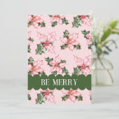 Be Merry Pink Snow Floral Kerstvakantie Kaart (Staand voorkant)