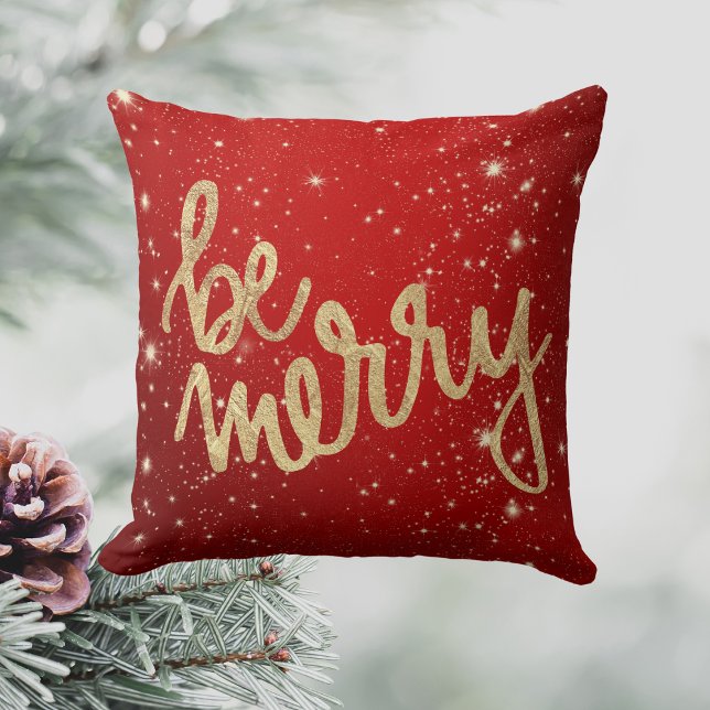 Be Merry - Rood en Goud - Kerstmis Kussen (Be Merry - Red and Gold - Christmas Throw Pillow)