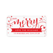 BE MERRY SCRIPT rood vakantie adres label (Voorkant)