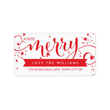 BE MERRY SCRIPT rood vakantie adres label