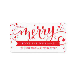 BE MERRY SCRIPT rood vakantie adres label