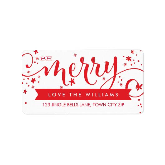 BE MERRY SCRIPT rood vakantie adres label (Voorkant)