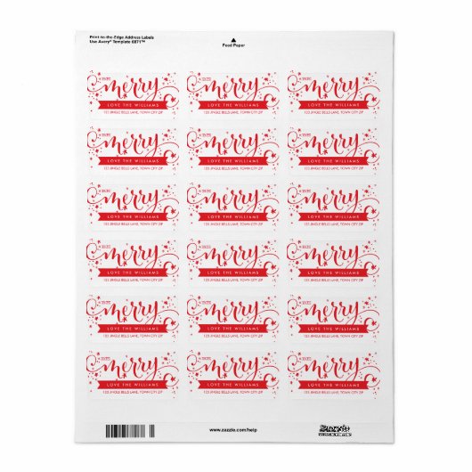BE MERRY SCRIPT rood vakantie adres label (Full Sheet)