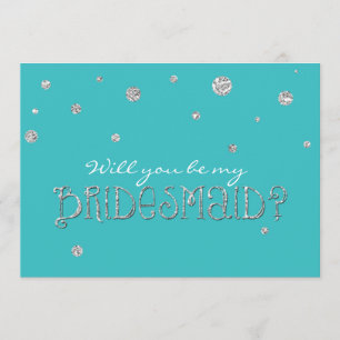 BE MIJN BRIDESMAID Turquoise Silver Glitter Card Kaart