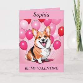 BE MIJN VALENTIJN Schattige Corgi, ballonnen bewer Feestdagen Kaart