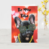 Be Mine Babe Valentijn Franse Bulldog Vibes Kaart (Gele Bloem)