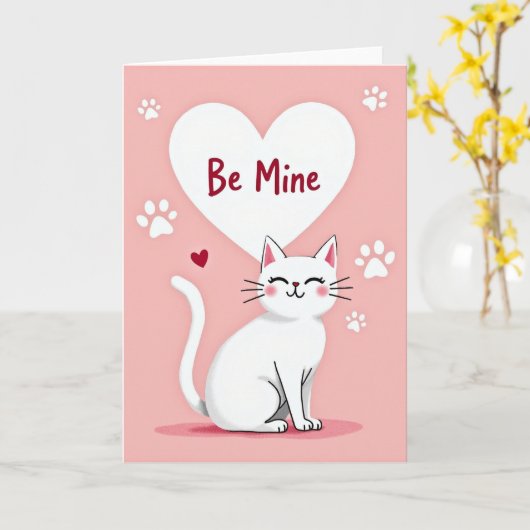 Be Mine Cat Love Card Kaart (Gele Bloem)