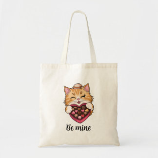 Be Mine Cat: Valentijnsdag Kawaii Cat met Snoep Tote Bag