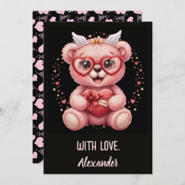 Be Mine! Cute Pink Teddy Bear Sweetheart  Kaart