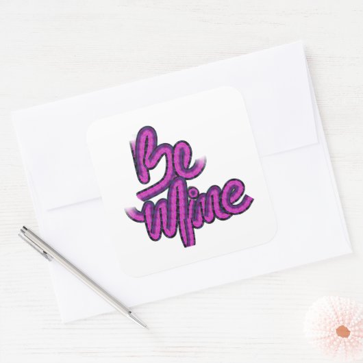 Be mine-druif roze ontwerptekst vierkante sticker (Envelop)