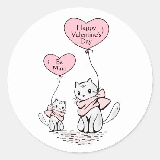 Be Mine Happy Valentijnsdag Katten & Ballonnen Kla Ronde Sticker (Voorkant)