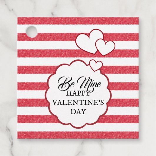 Be Mine Happy Valentine's Day Heart Chalk Stripes Bedankjes Labels (Voorkant)