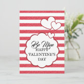 Be Mine Happy Valentine's Day Heart Chalk Stripes Feestdagenkaart (Staand voorkant)