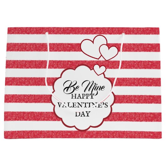 Be Mine Happy Valentine's Day Heart Chalk Stripes Groot Cadeauzakje (Voorkant)