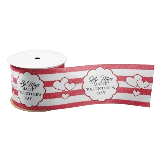 Be Mine Happy Valentine's Day Heart Chalk Stripes Satijnen Lint (Spoel)
