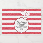 Be Mine Happy Valentine's Day Heart Chalk Stripes Sparkling Wijnetiket (Enkel label)