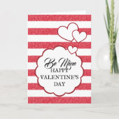 Be Mine Happy Valentine's Day Heart Stripes Folded Feestdagen Kaart (Voorkant)