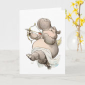 "Be Mine" Hippo Cupid Valentijn Kaart (Gele Bloem)