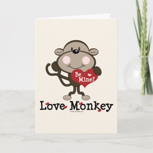 Be Mine Love Monkey Valentijn Blank Wenskaart Feestdagen Kaart (Voorkant)