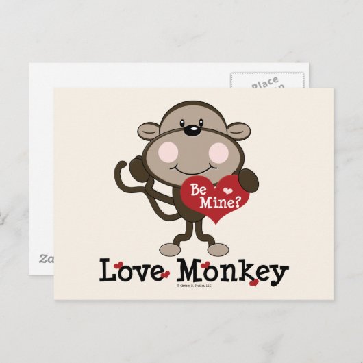 Be Mine Love Monkey Valentijnsdag Briefkaart (Voorkant / Achterkant)