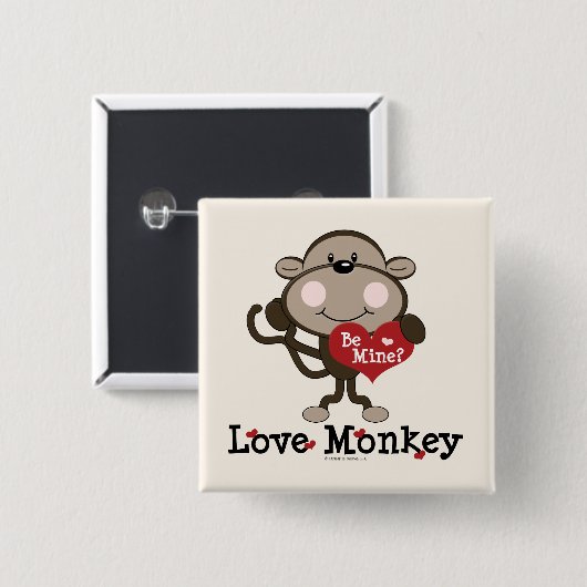 Be Mine Love Monkey Valentijnsdag Button (Voorkant /achterkant)