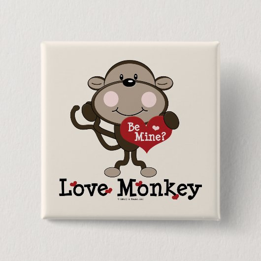 Be Mine Love Monkey Valentijnsdag Button (Voorkant)