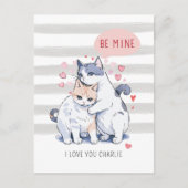 Be Mine Miauw Waterverf Kat Paar Valentijnsdag Feestdagenkaart (Voorkant)