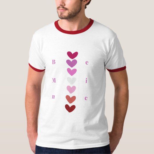 Be Mine Minimal Heart Stack Valentine T-Shirt (Voorkant)