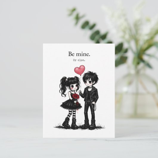 Be Mine Or Else Goth Valentine Postcard Briefkaart (Staand voorkant)