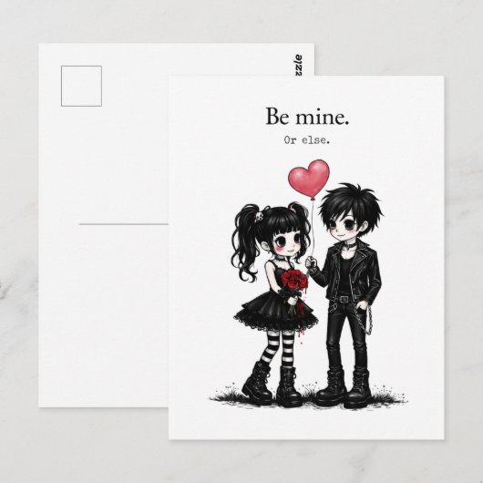 Be Mine Or Else Goth Valentine Postcard Briefkaart (Voorkant / Achterkant)