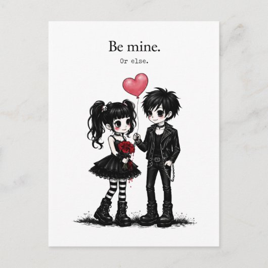 Be Mine Or Else Goth Valentine Postcard Briefkaart (Voorkant)