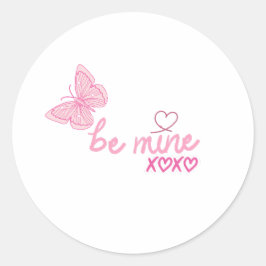Be Mine Pink Butterfly Valentijnsdag Gift Ronde Sticker