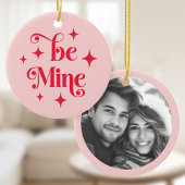 Be mine retro stars Valentijnsdag roze rode foto Keramisch Ornament