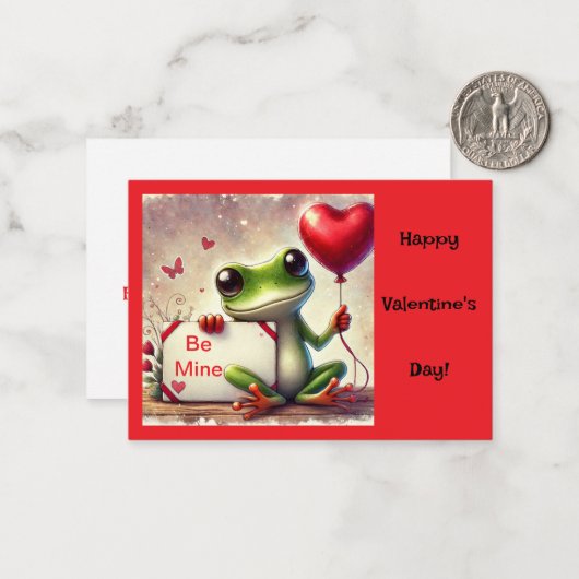 "Be Mine" Schattigee kikker Valentijn Notitiekaartje (Voorkant / Achterkant in situ)