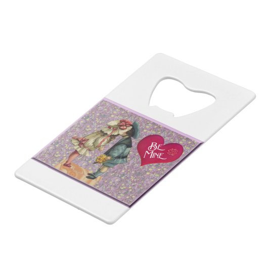 "Be Mine" Sweet Nostalgische Valentijn Creditkaart Flessenopener (Achterkant Gekanteld)