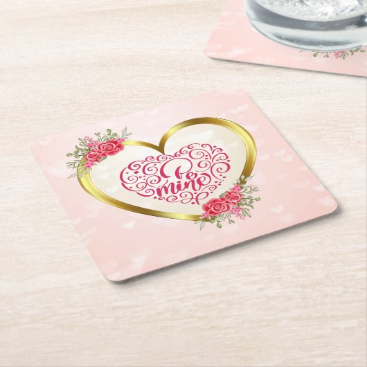 Be Mine"  tekst: Happy Valentine's Day Kartonnen Onderzetters (Schuin)