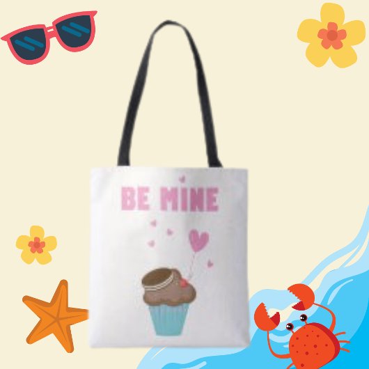 Be Mine Typography Cake Heart Balloon Canvas tas