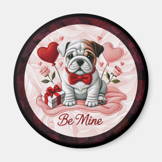 Be Mine Valentijn Engelse Bulldog ronde magneet (Voorkant)