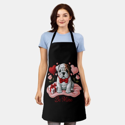 Be Mine Valentijn Engelse Bulldog Schort (Gedragen)