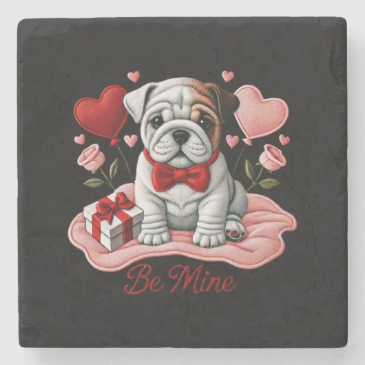 Be Mine Valentijn Engelse Bulldog Stone Onderzette Stenen Onderzetter (Voorkant)