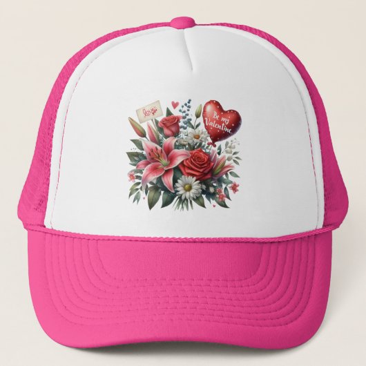Be Mine Valentijn floraal/hart Trucker Pet (Voorkant)