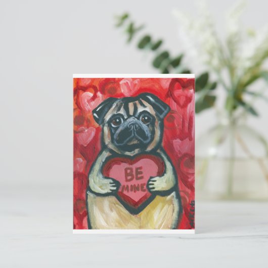 Be Mine Valentijn Pug Feestdagenkaart (Staand voorkant)