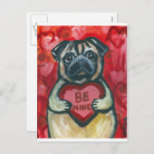 Be Mine Valentijn Pug Feestdagenkaart (Voorkant / Achterkant)