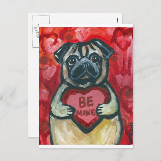 Be Mine Valentijn Pug Feestdagenkaart (Voorkant / Achterkant)