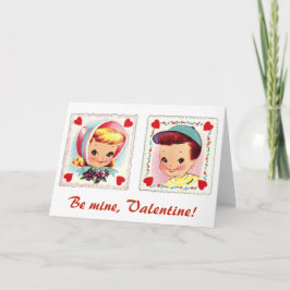 Be Mine Valentijn Retro Leuke Jongen en Meisje Feestdagen Kaart