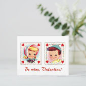 Be Mine Valentijn Retro Leuke Jongen en Meisje Feestdagenkaart (Staand voorkant)