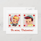 Be Mine Valentijn Retro Leuke Jongen en Meisje Feestdagenkaart (Voorkant / Achterkant)