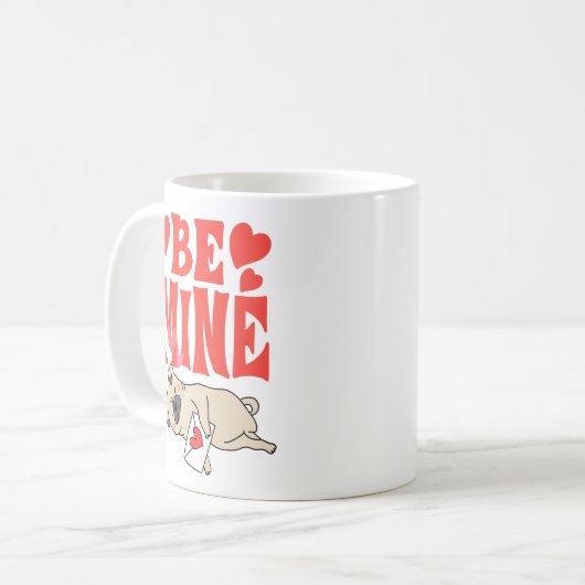 Be Mine: Valentijnse grappige Schattigee Pug & Lov Koffiemok (Voorkant links)