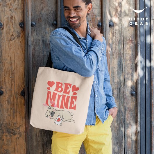 Be Mine: Valentijnse grappige Schattigee Pug & Lov Tote Bag